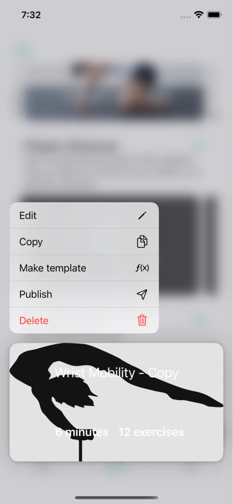 Tap & hold to edit workout