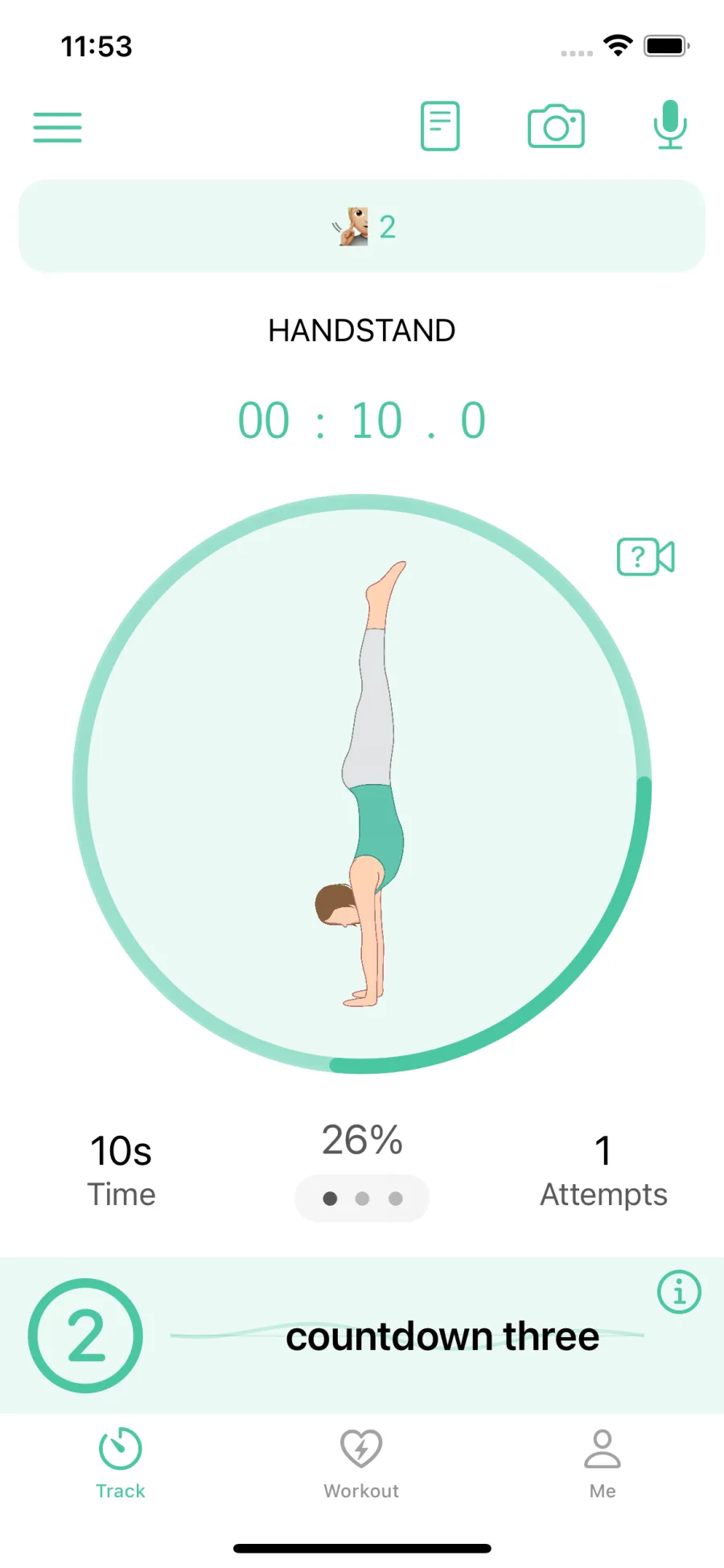 Say "countdown x" to have the app countdown for you before starting an exercise