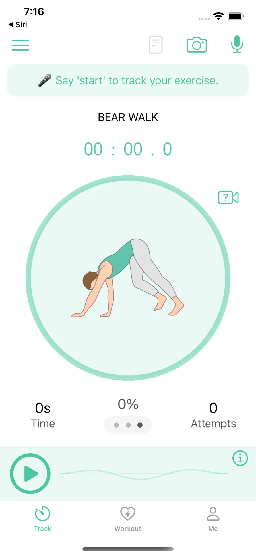 Handstand Quest App with voice commands automatically turned on