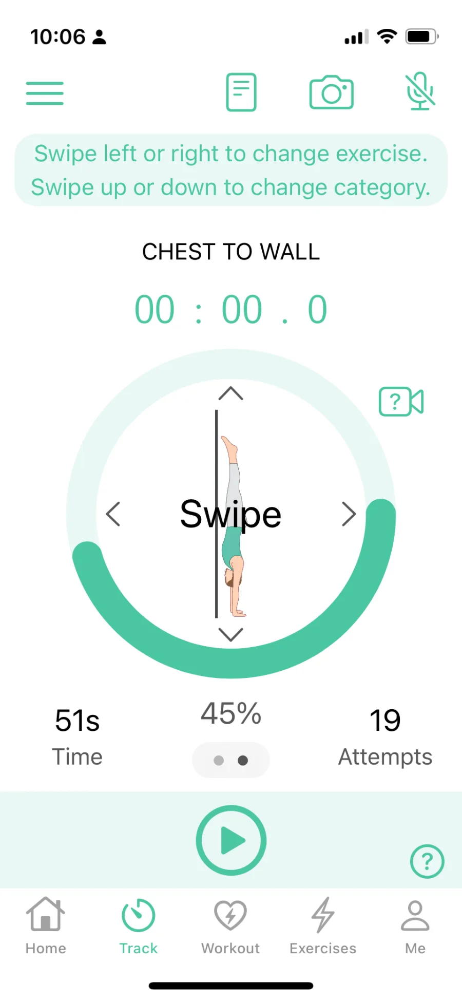Track screen: entry point to videos and daily activity
