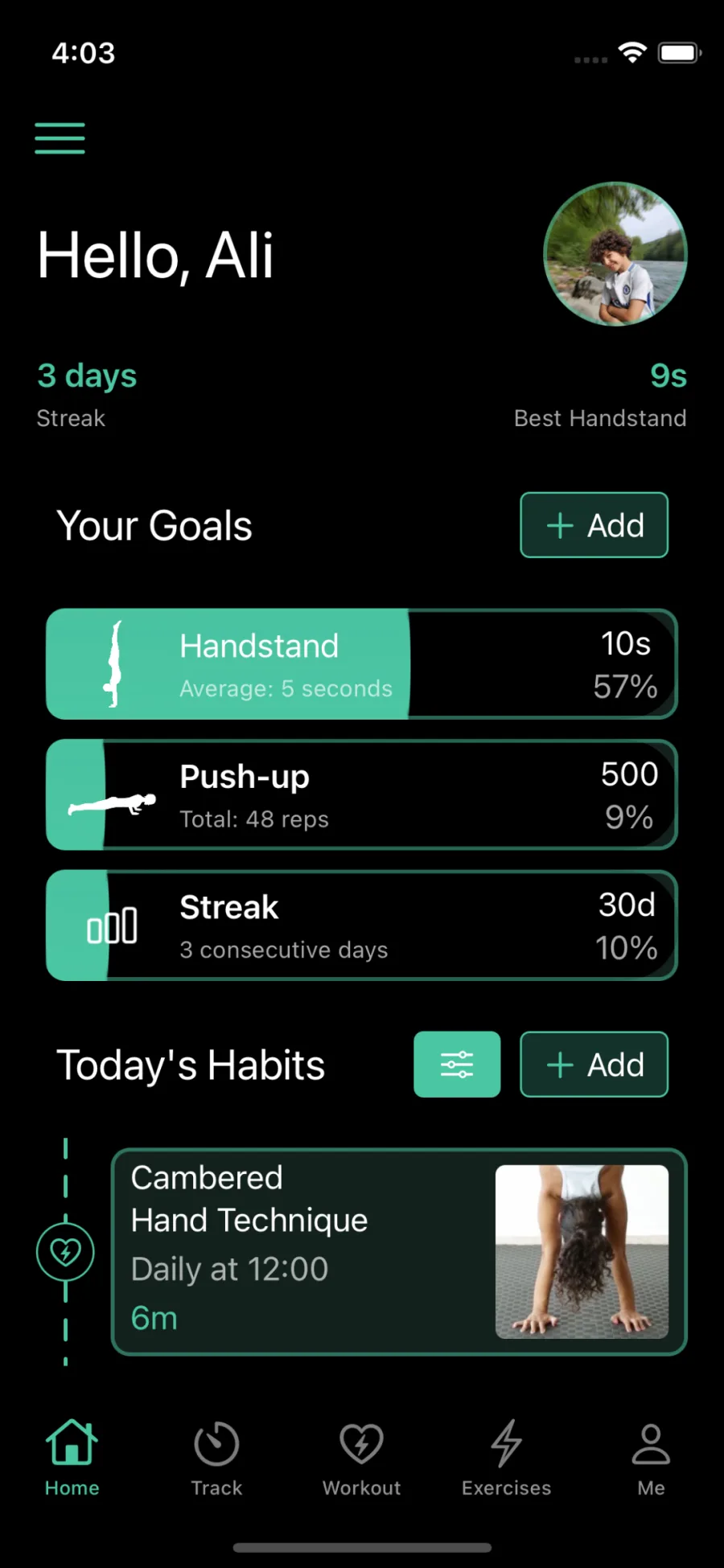 Home page with 3 goals