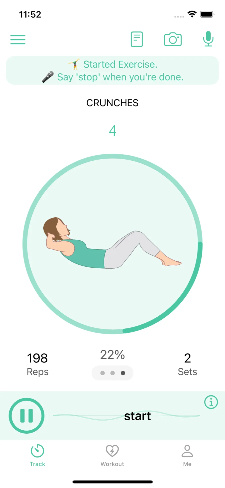 Start Voice Command to start tracking an exercise