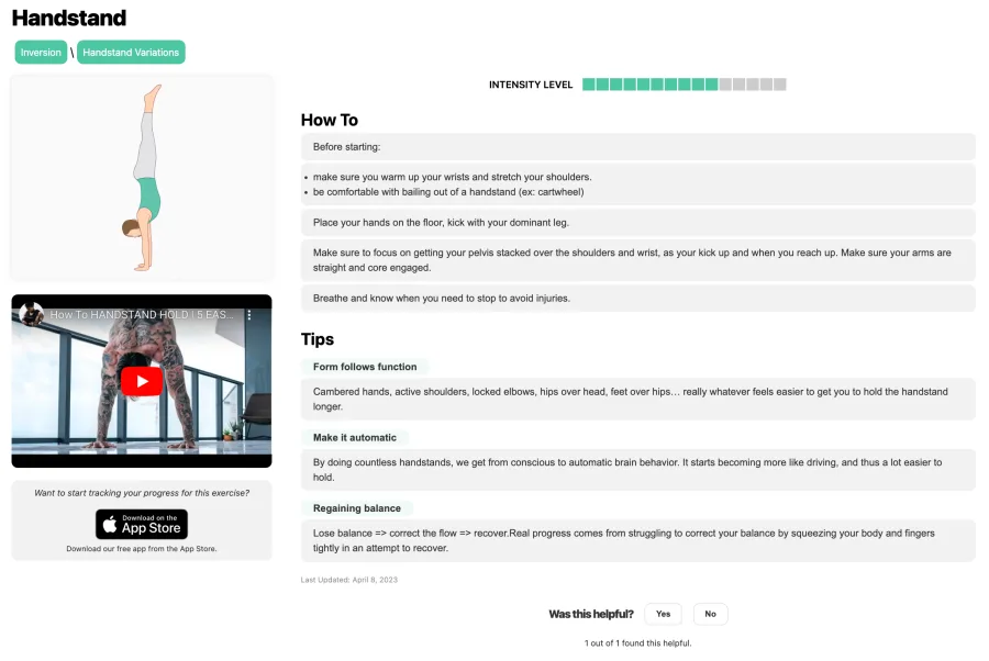 Handstand Exercise Details