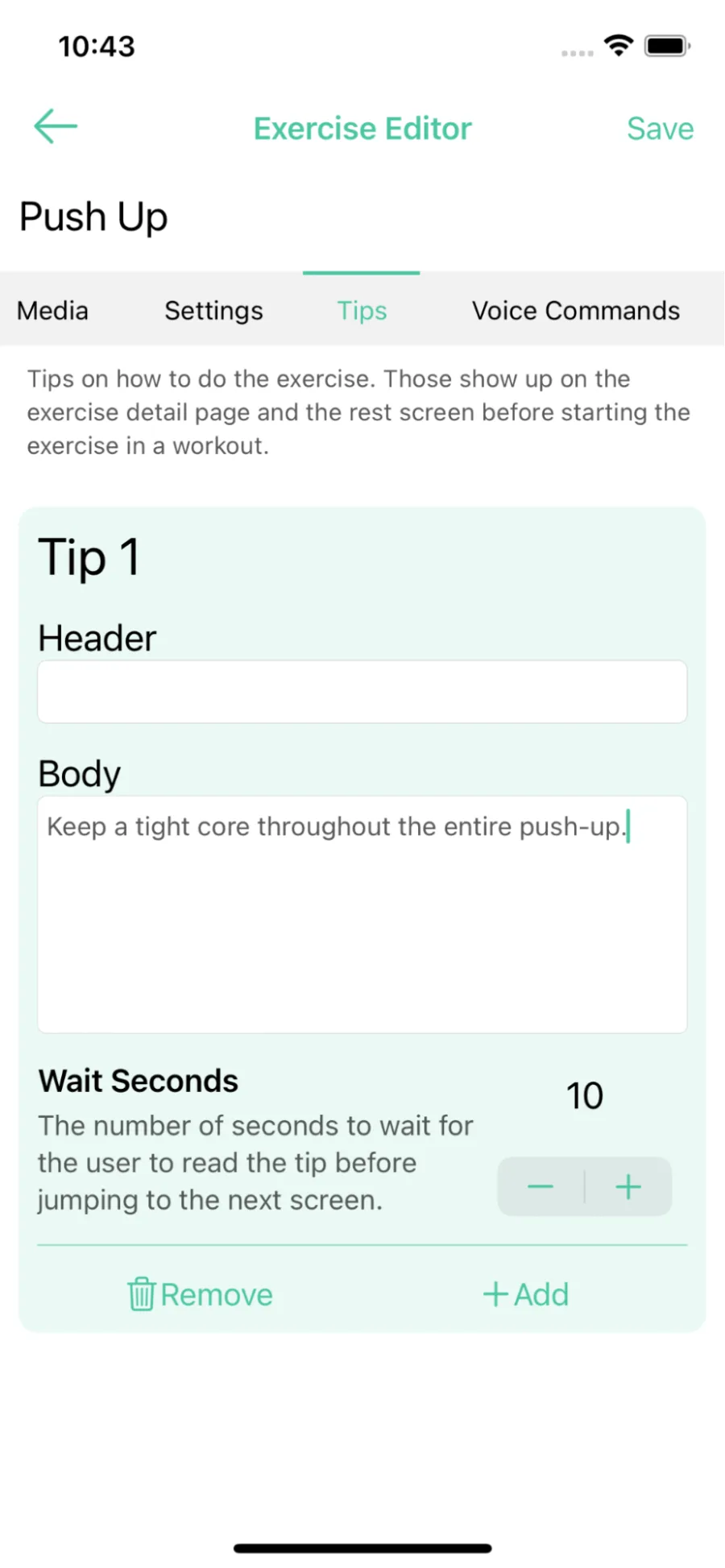 custom exercise tips, similar to what was described before