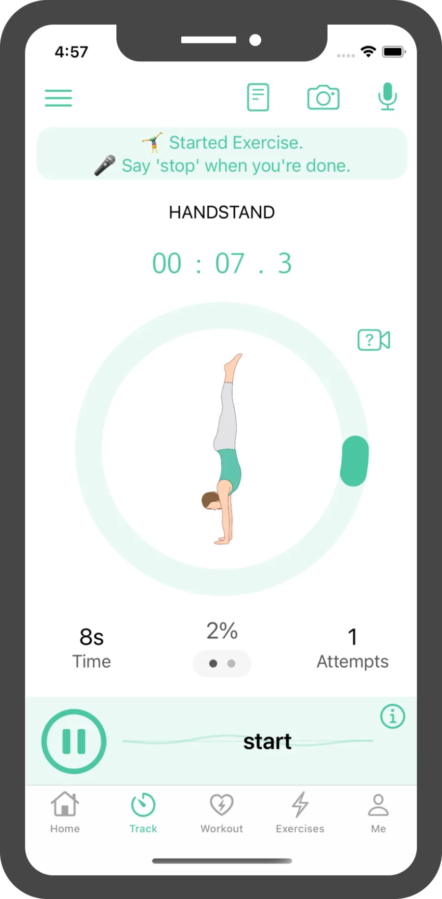 Hands-free practice mode in Handstand Quest