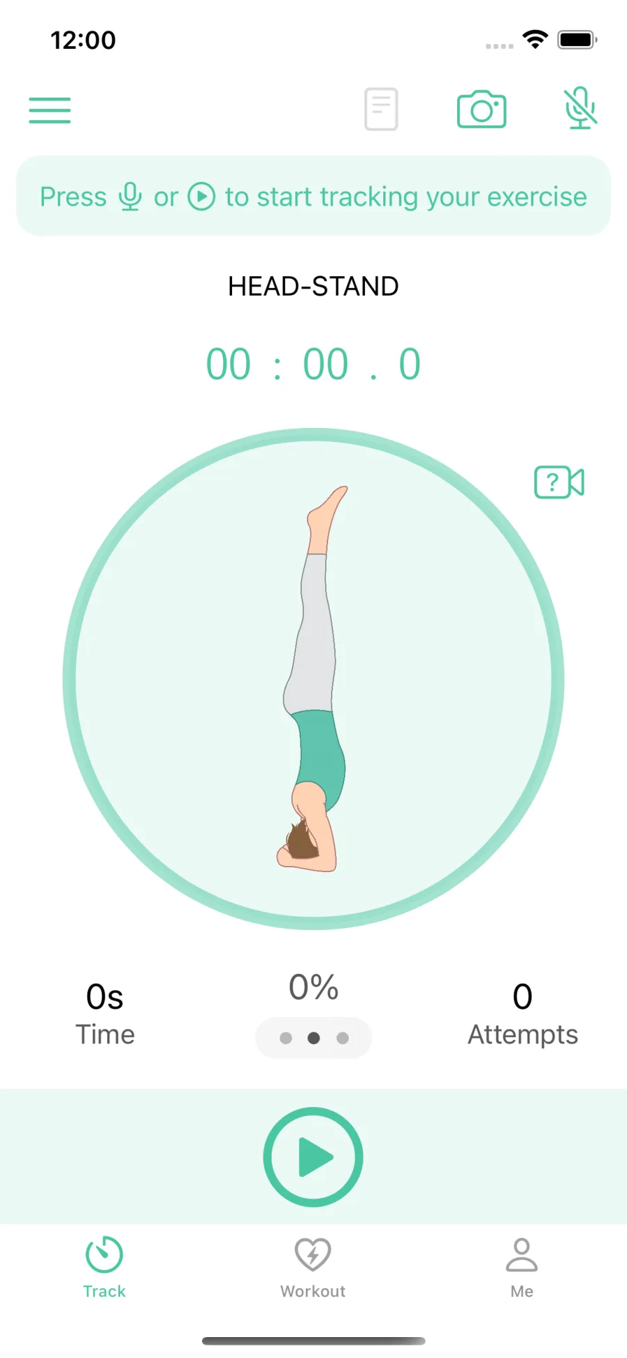 On first launch, app hints to press mic to start voice tracking