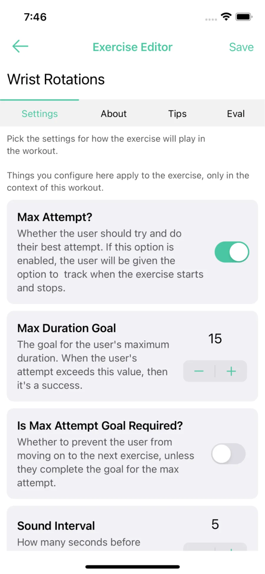 Exerise Max Attempt Settings