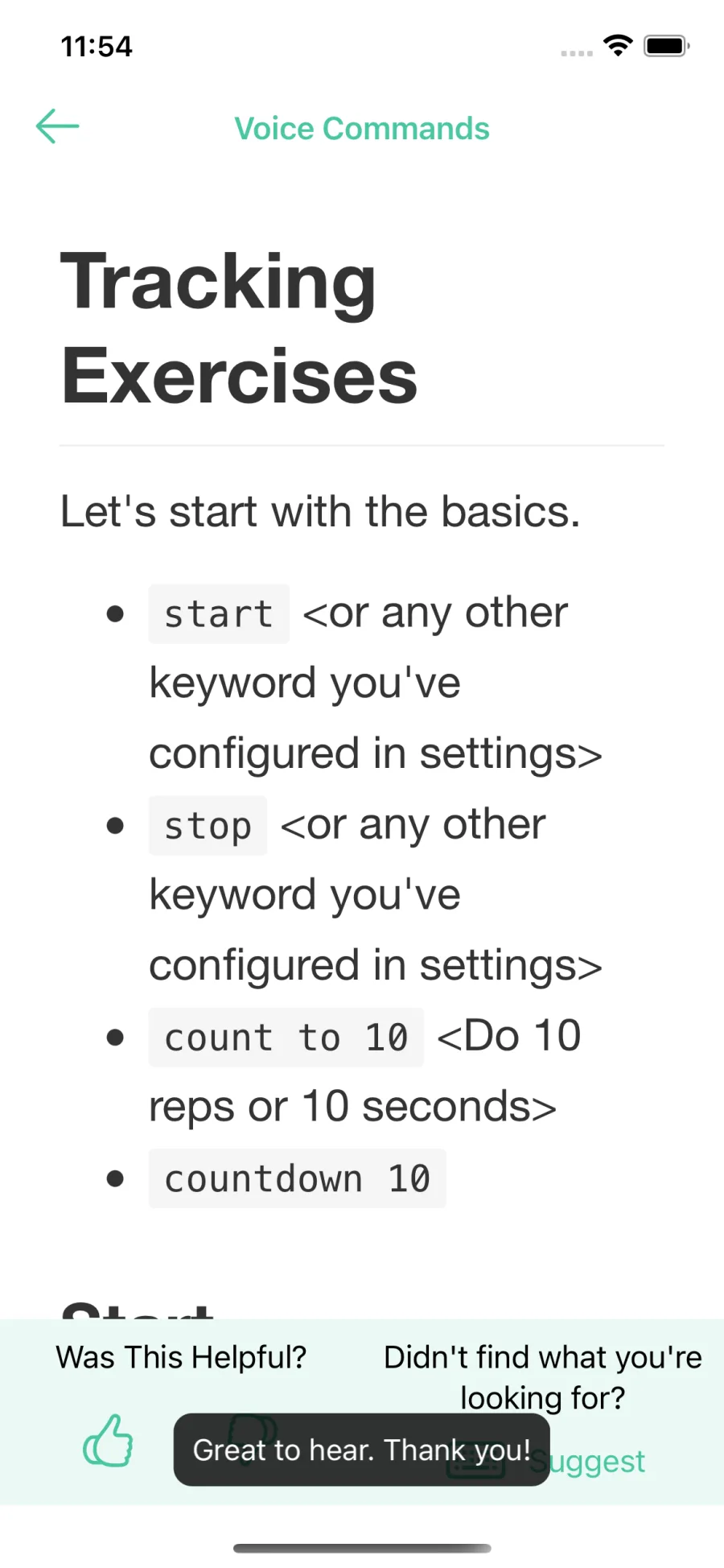 Click the info button (or hamburger menu) to open voice command guide